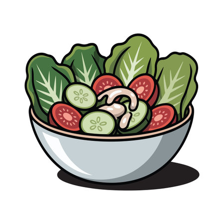 Salad in a bowl isolated on white background. Vector illustration.のイラスト素材