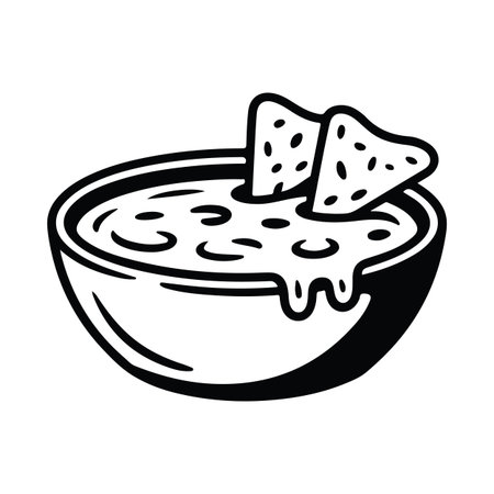 Nacho cheese dip bowl black and white food vector illustrationのイラスト素材