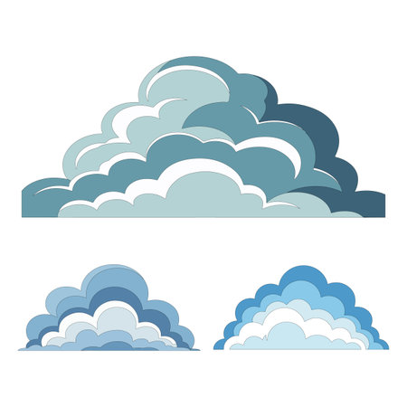 Soft blue sky cloud illustrations in different styles and shadesのイラスト素材