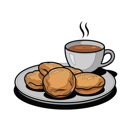 Mutton chops plate delicious food illustration with hot coffeeのイラスト素材