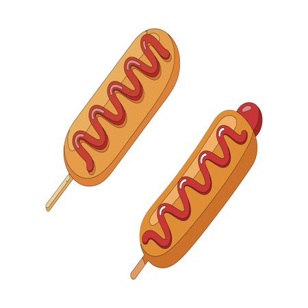 Corn dog street food snack illustration with ketchupのイラスト素材