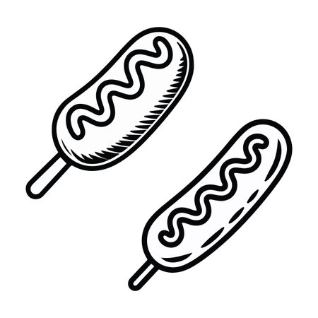 Black and white corn dog outline art illustrationのイラスト素材