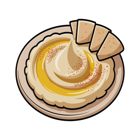 Creamy hummus served with pita bread and olive oil perfect Mediterranean appetizerのイラスト素材