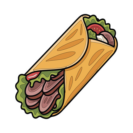 Tasty shawarma wrap with beef lettuce tomato and sauce perfect Mediterranean street foodのイラスト素材