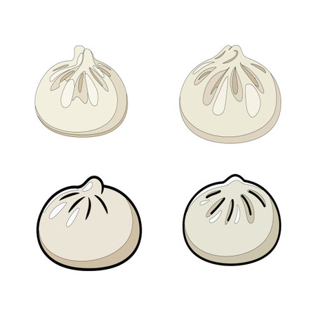 Steamed dumpling illustration set showing traditional Asian bao buns in different stylesのイラスト素材