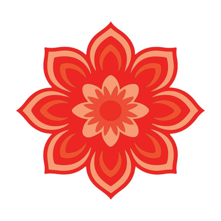 Red floral mandala design with layered petals and elegant symmetrical patternのイラスト素材