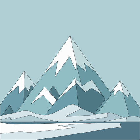 Snow covered mountains vector illustration with snowy peaksのイラスト素材