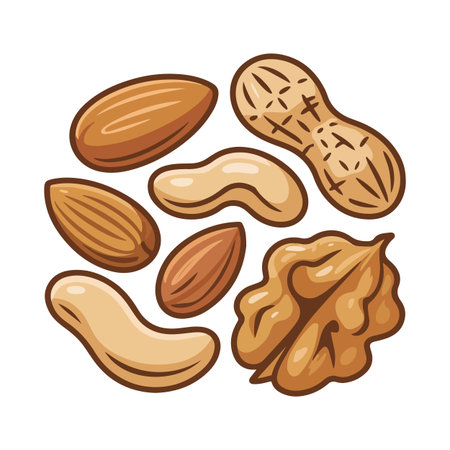 Mixed nuts illustration with almonds, cashews, peanuts, and walnutsのイラスト素材