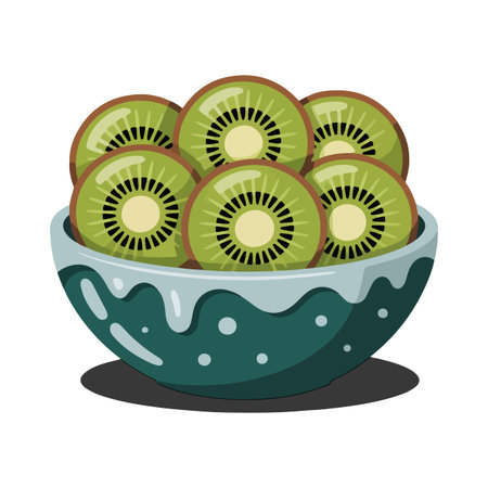 Kiwi fruit bowl cartoon vector illustration with fresh kiwi slices healthy snackのイラスト素材