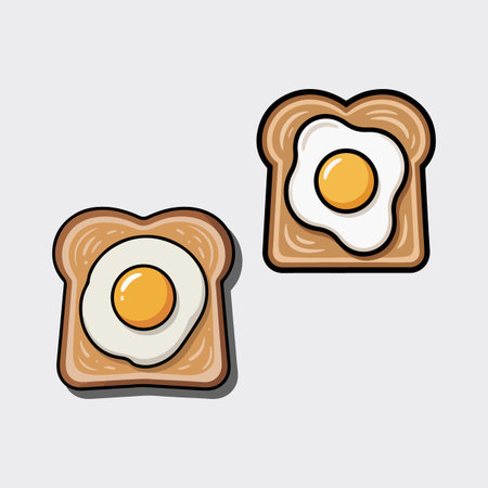 Egg toast breakfast vector illustration with sunny side up fried egg on bread isolatedのイラスト素材