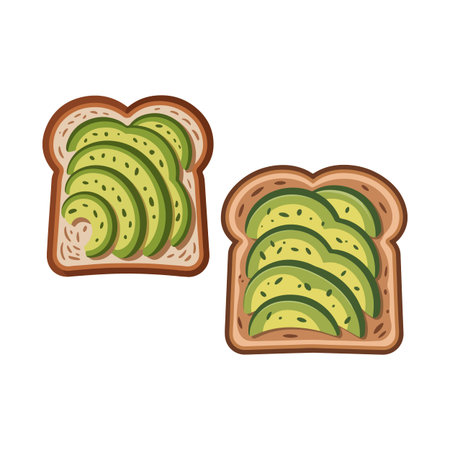 Avocado toast vector illustration with sliced avocado on toasted bread isolatedのイラスト素材