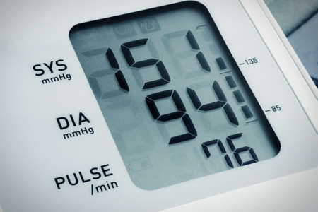 closeup of automatic blood pressure meter monitorの写真素材