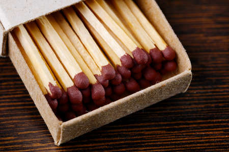 closeup of open box of wooden matchesの写真素材