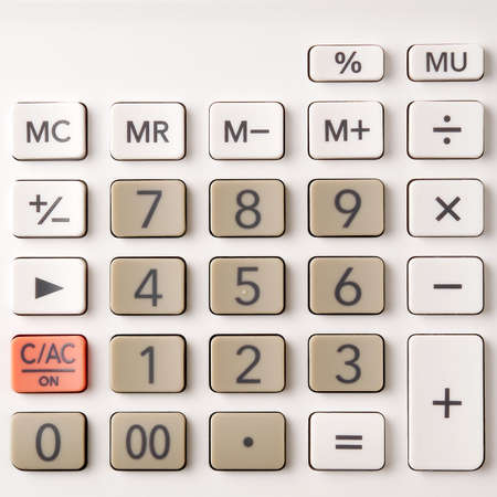 closeup on calculator keypad, top view, square format