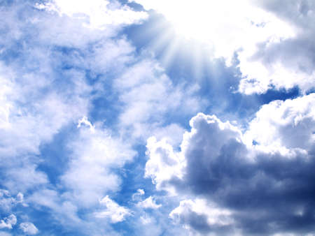 cloudy sky highlighted by sun, copy spaceの写真素材
