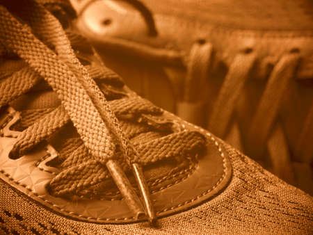 sneakers laces closeup, toned in retro colorsの写真素材