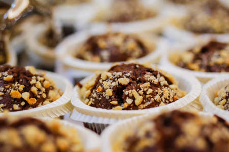 Closeup of fresh baked chocolate cupcakes.の写真素材