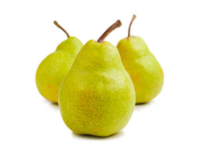 Three packham pears, also Packhamâs Triumph, isolated on white backgroundの写真素材