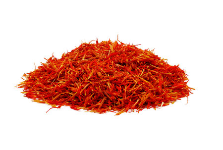 heap of saffron isolated on white backgroundの写真素材