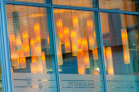 Illuminated interior of Josty's Restaurant in Berlin, Potsdamer Platzのeditorial素材