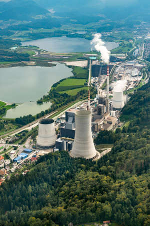Aerial photography of coal plant in Sostanj, Velenjeの写真素材
