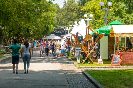 Maribor, Slovenia - June 28 2014: Traditional Art camp in city park "Mestni park" as part of traditional Lent festival attracts young and old for cultural and leisure activities.のeditorial素材
