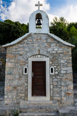 Small stone chappel in the Mediterranean, island of Brac, Croatia / morning daylightの写真素材