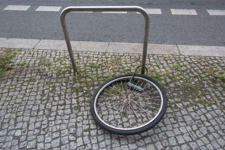 Bicycle theft on the streetの写真素材