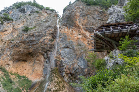 Rinka waterfall with eagles nest in Logar - Logarska valley, Sloveniaの写真素材