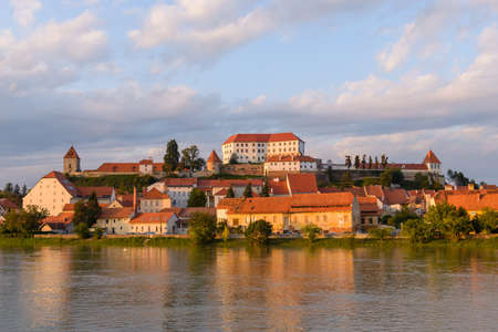 Ptuj, Slovenia, panoramic shot of oldest city in Slovenia with a castle overlooking the old townの写真素材