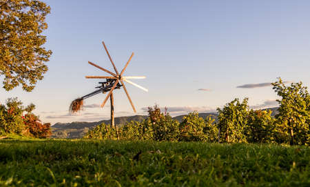 Klopotec, authentic traditional windmill slovenian wine road and local attraction unique to Sloveniaの写真素材