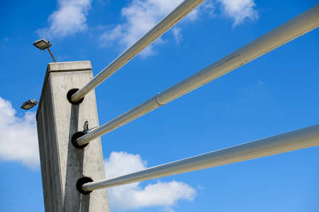 Detail of a concrete pillar with cables on cable, suspension bridge, puchov most bridge in Ptuj, Sloveniaの写真素材