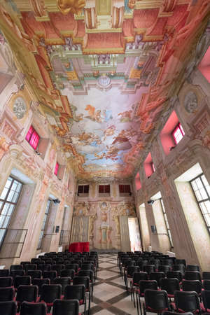 Slovenska Bistrica, Slovenia - June 2 2018: Knights hall in Slovenska Bistrica castle with fresco...