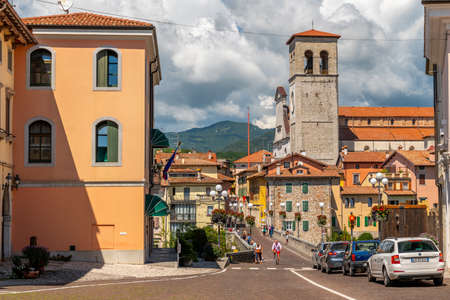 Cividale del Friuli, Italy - Aug 14 2018: View of the old city center with traditional architecture...