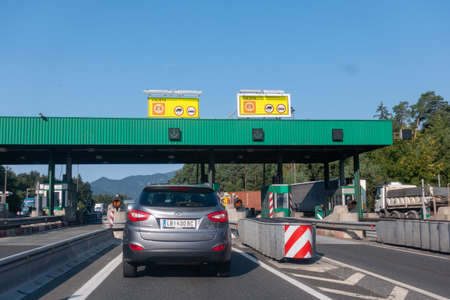 Highway A1, near Vransko, Slovenia - 29 August 2018 - Cars standing still in lines on highway, a car...