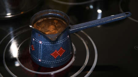 Brewing turkish coffe at home, close-up, nobodyの写真素材