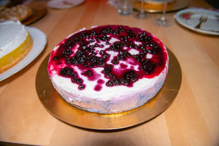 Homemade blueberry Panna Cotta on table, homemade dessert, selective focus
