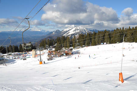 Krvavec, Slovenia - 8 January 2012: Krvavec Alpine Mountain Ski Resort in Slovenia is only 30 minutes away from Slovene capital Ljubljana and a popular destination for wintersports in Sloveniaのeditorial素材
