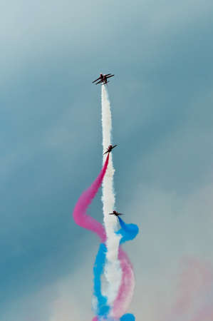 Maribor, Slovenia - June 3 2011: Red Arrows Aerobatic Display Team performing at public airshow in...