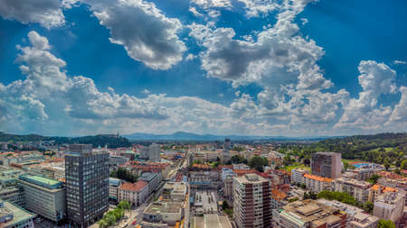 Ljubljana, Slovenia - June 20 2019: Panoramic view of Slovenia capital from the terrace of the Intercontinental hotelのeditorial素材