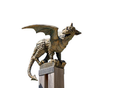 Solcava, August 17 2019: Bronze statue of the Lintver dragon, a signpost on the Solcava Panoramic road above Logar valley in Sloveniaのeditorial素材