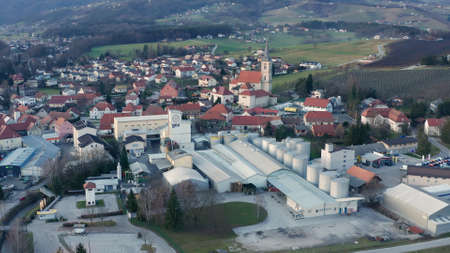 Slovenska Bistrica, Slovenia - Dec 25 2019: Aerial view of Gea Oil Mill in Slovenska Bistrica, Sloveniaのeditorial素材