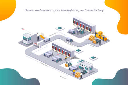 The process of sending goods from the factory to the warehouseのイラスト素材