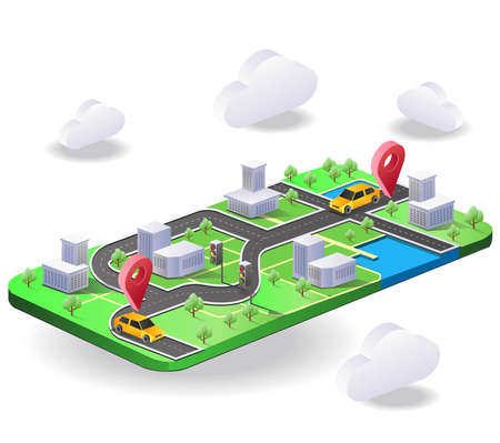 the car runs from start to finish with a gps mapのイラスト素材