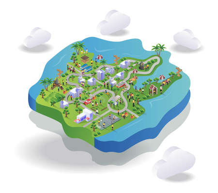 Road in landscape map in isometric illustration