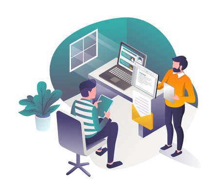 A student is studying with the teacher in the roomのイラスト素材