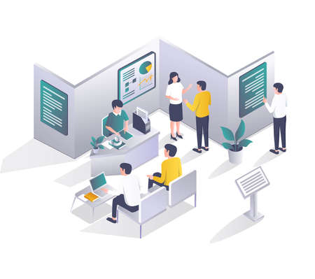 Some people are chatting at the registration areaのイラスト素材