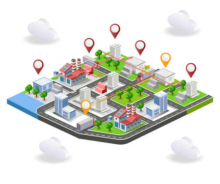 Logistics delivery truck in isometric map illustrationのイラスト素材
