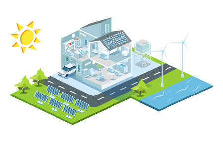 Saving solar panel energy for smart homeのイラスト素材