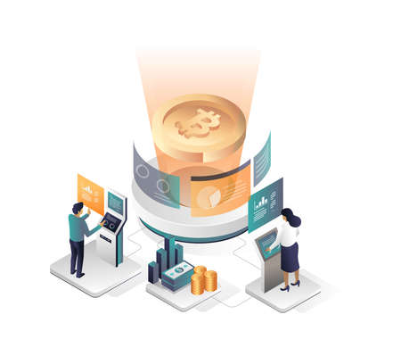 Process of converting bitcoins to dollarsのイラスト素材